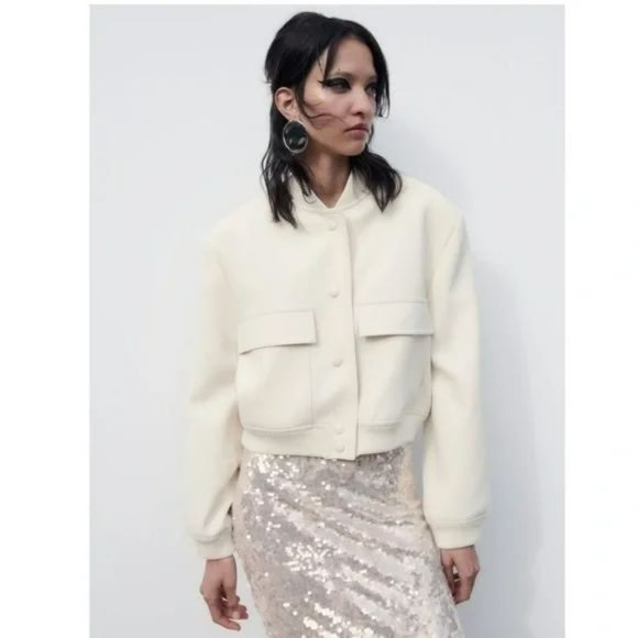 ZARA WHITE MAXI POCKET BOMBER - Picture 10 of 10